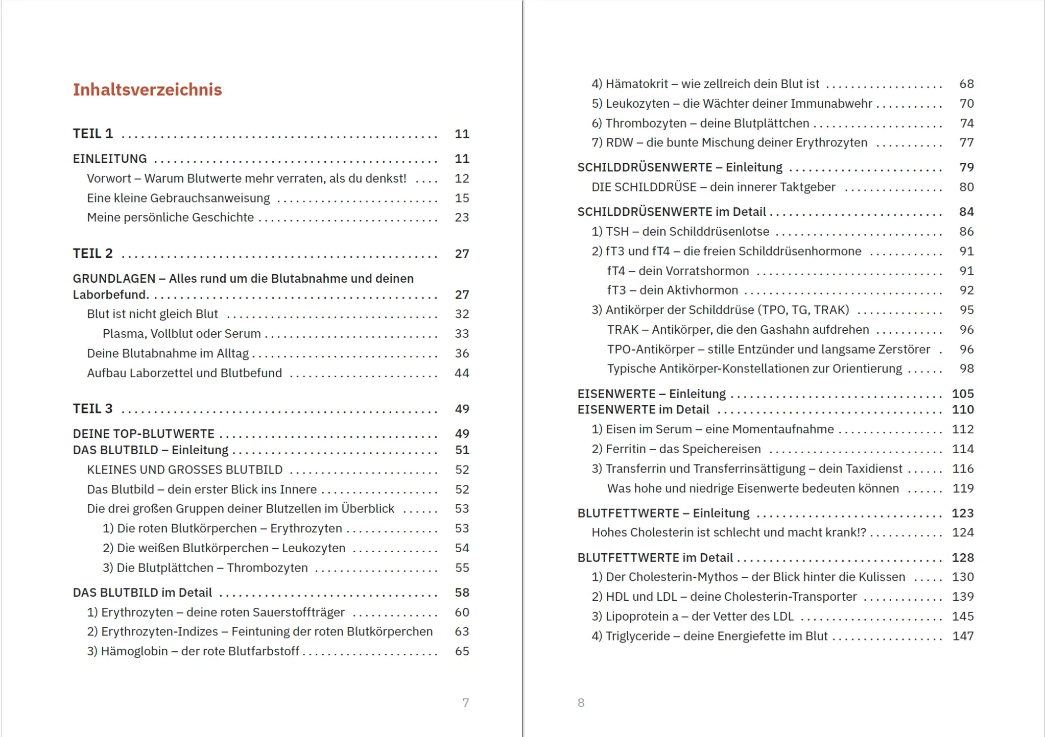 Erste Seiten des Inhaltsverzeichnisses von Blutgeflüster